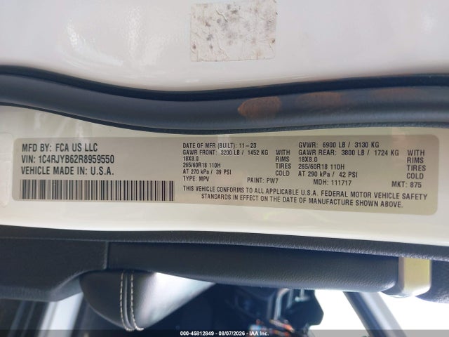 Aukcja sprzedaży 2024 Jeep Grand Cherokee 4xe, vin: 1C4RJYB62R8959550, numer aukcji: 45812849
