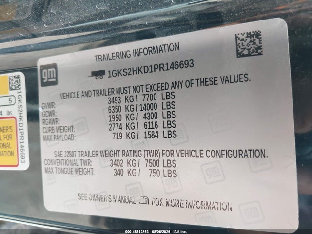 45812863 :رقم المزاد ، 1GKS2HKD1PR146693 vin ، 2023 Gmc Yukon Xl 4wd At4 مزاد بيع
