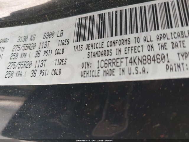 45812877 :رقم المزاد ، 1C6RREFT4KN884601 vin ، 2019 Ram 1500 مزاد بيع