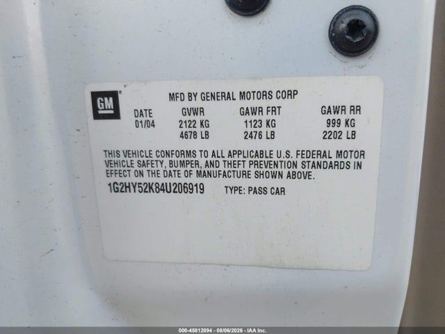 Продаж на аукціоні авто 2004 Pontiac Bonneville Sle, vin: 1G2HY52K84U206919, номер лоту: 45812894