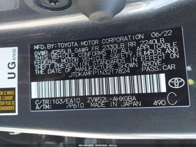 Продажа на аукционе авто 2022 Toyota Prius Prime Xle, vin: JTDKAMFP1N3217824, номер лота: 45812900