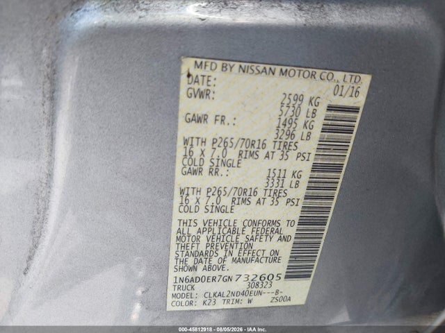 1N6AD0ER7GN732605 Nissan Frontier Desert Runner/s/sl/sv