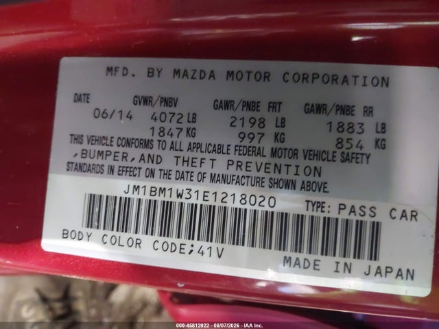 Продажа на аукционе авто 2014 Mazda Mazda3 S Grand Touring, vin: JM1BM1W31E1218020, номер лота: 45812922