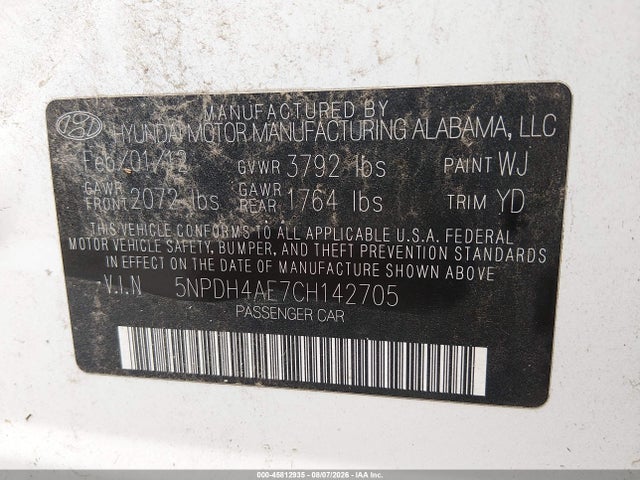 Aukcja sprzedaży 2012 Hyundai Elantra Limited, vin: 5NPDH4AE7CH142705, numer aukcji: 45812935