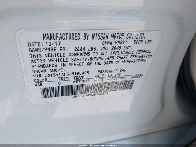 2018 Infiniti Q70 3.7 Luxe მანქანა იყიდება აუქციონზე, vin: JN1BY1AP5JM180995, აუქციონის ნომერი: 45812940