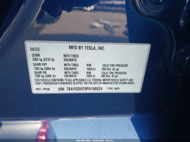 Продаж на аукціоні авто 2023 Tesla Model Y Awd/long Range Dual Motor All-wheel Drive, vin: 7SAYGDEE9PA166524, номер лоту: 45812950
