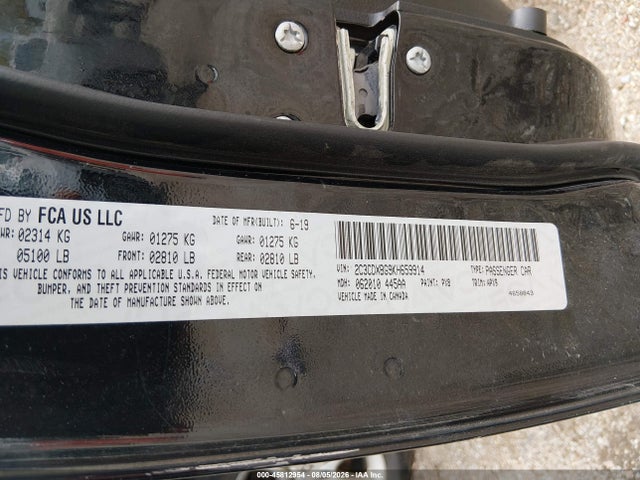 2019 Dodge Charger Sxt Rwd მანქანა იყიდება აუქციონზე, vin: 2C3CDXBG9KH659914, აუქციონის ნომერი: 45812954