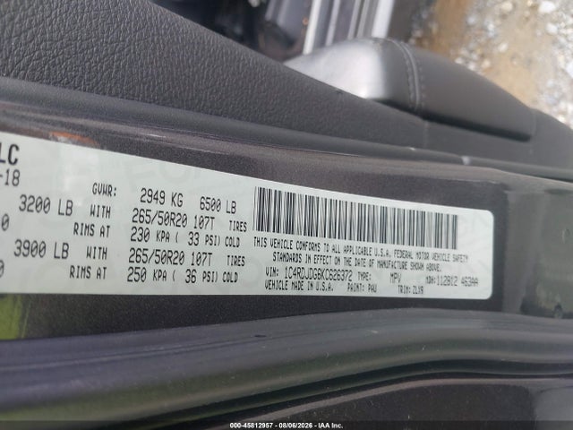 45812957 :رقم المزاد ، 1C4RDJDG6KC626372 vin ، 2019 Dodge Durango Gt Plus Awd مزاد بيع