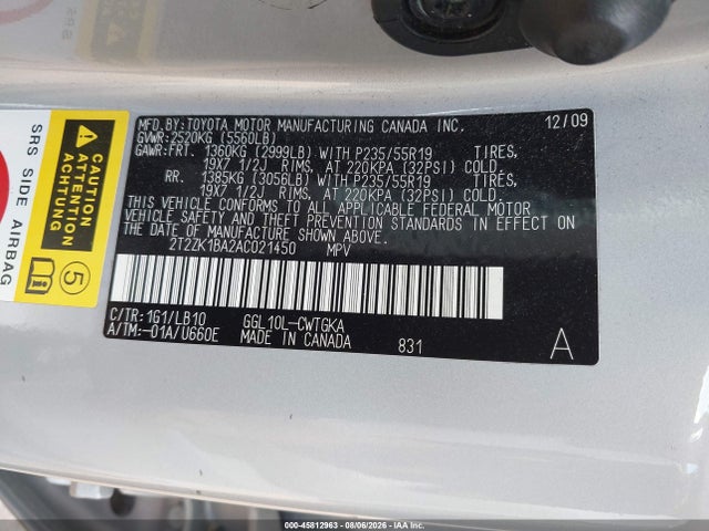 Продаж на аукціоні авто 2010 Lexus Rx 350, vin: 2T2ZK1BA2AC021450, номер лоту: 45812963