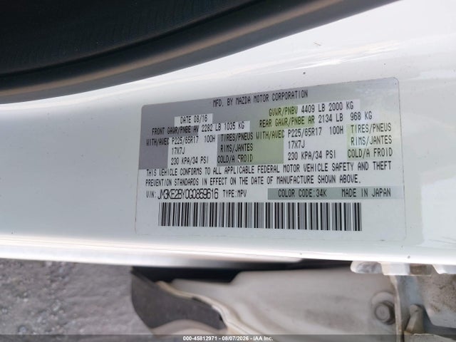 Aukcja sprzedaży 2016 Mazda Cx-5 Sport, vin: JM3KE2BY0G0859616, numer aukcji: 45812971