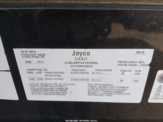 Jayco Octane Super Lite To 2016 1UJBJSBP4G1V30066 Image 9