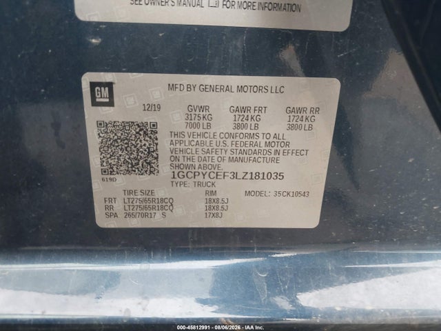 1GCPYCEF3LZ181035 Chevrolet Silverado 1500 4wd Short Bed Custom Trail Boss