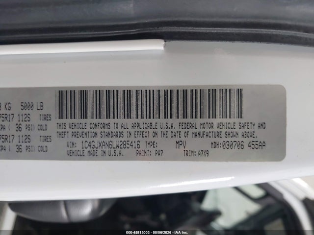 2020 Jeep Wrangler Sport S 4x4 მანქანა იყიდება აუქციონზე, vin: 1C4GJXAN6LW285416, აუქციონის ნომერი: 45813003