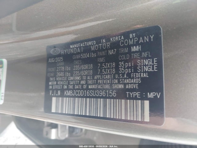 2025 Hyundai Tucson Hybrid Sel Convenience მანქანა იყიდება აუქციონზე, vin: KM8JCDD16SU396156, აუქციონის ნომერი: 45813035