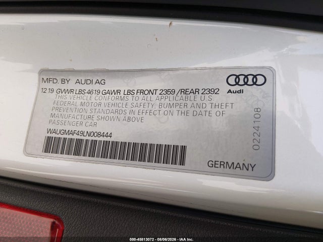 Продаж на аукціоні авто 2020 Audi A4 Premium 40 Tfsi Front-wheel Drive S Tronic, vin: WAUGMAF49LN008444, номер лоту: 45813072