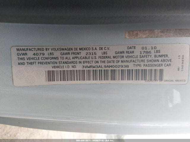 Продажа на аукционе авто 2010 Volkswagen New Beetle 2.5l, vin: 3VWRW3AL9AM002938, номер лота: 45813075