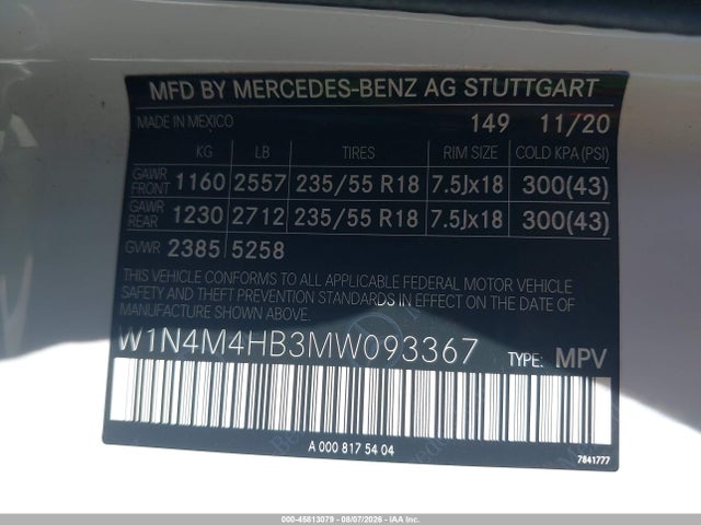Продажа на аукционе авто 2021 Mercedes-benz Glb 250 4matic, vin: W1N4M4HB3MW093367, номер лота: 45813079