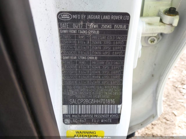 Продажа на аукционе авто 2017 Land Rover Discovery Sport Se, vin: SALCP2BG5HH701816, номер лота: 45813087