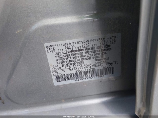 Aukcja sprzedaży 2014 Nissan Sentra S, vin: 3N1AB7AP0EY327968, numer aukcji: 45813101