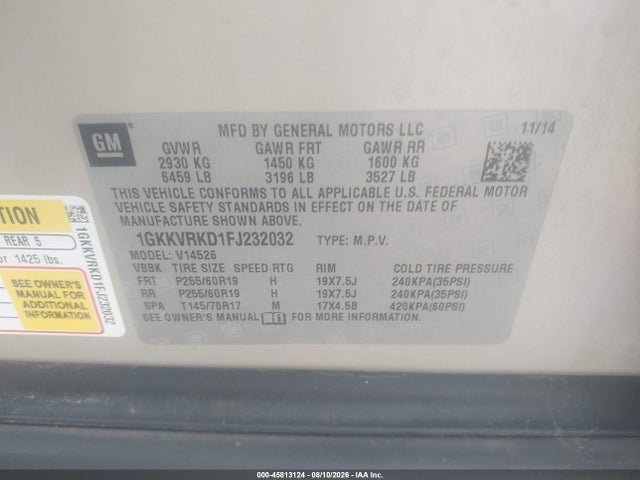 GMC ACADIA SLT 2015 1GKKVRKD1FJ232032 Image 9