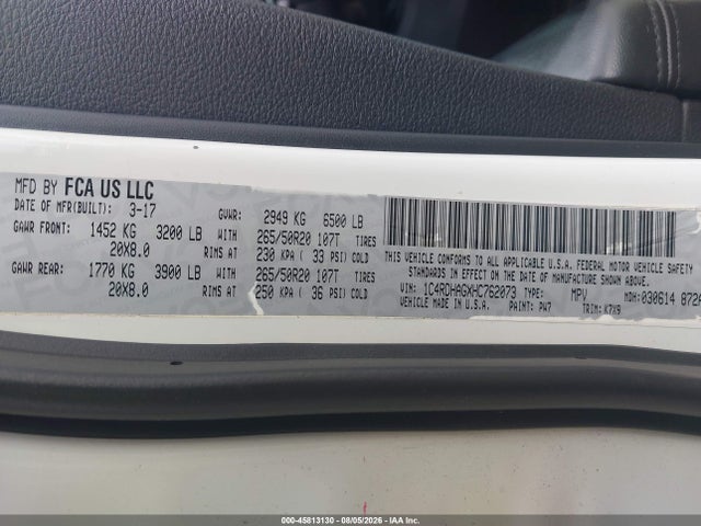 Продаж на аукціоні авто 2017 Dodge Durango Sxt Rwd, vin: 1C4RDHAGXHC762073, номер лоту: 45813130