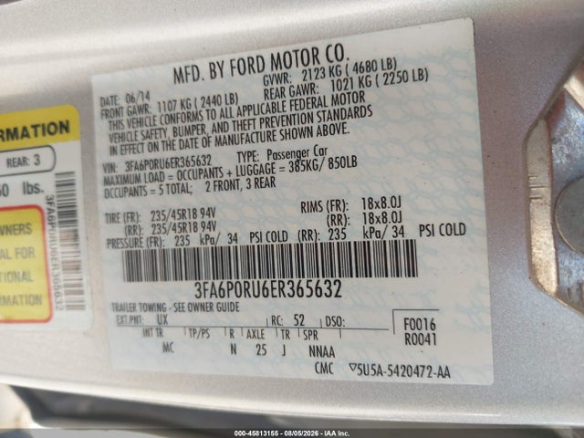 Ford Fusion Hybrid Titanium 2014 3FA6P0RU6ER365632 Image 9