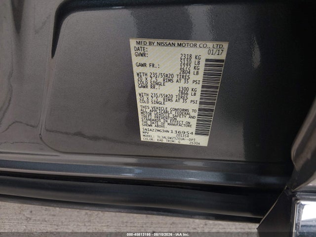 Продаж на аукціоні авто 2017 Nissan Murano Platinum, vin: 5N1AZ2MG3HN136954, номер лоту: 45813195