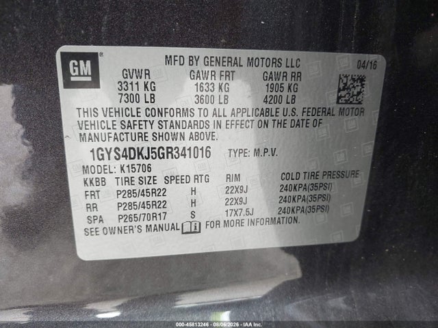 45813246 :رقم المزاد ، 1GYS4DKJ5GR341016 vin ، 2016 Cadillac Escalade Platinum مزاد بيع