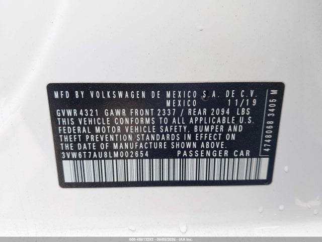 Aukcja sprzedaży 2020 Volkswagen Golf Gti 2.0t Autobahn/2.0t S/2.0t Se, vin: 3VW6T7AU8LM002654, numer aukcji: 45813282