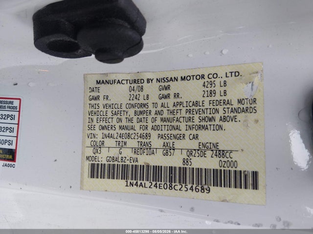 Aukcja sprzedaży 2008 Nissan Altima 2.5 S, vin: 1N4AL24E08C254689, numer aukcji: 45813298