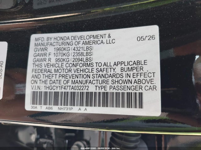 Продажа на аукционе авто 2026 Honda Accord Se, vin: 1HGCY1F47TA032272, номер лота: 45813305