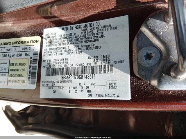 Aukcja sprzedaży 2016 Ford Fusion Se, vin: 3FA6P0H70GR148611, numer aukcji: 45813348