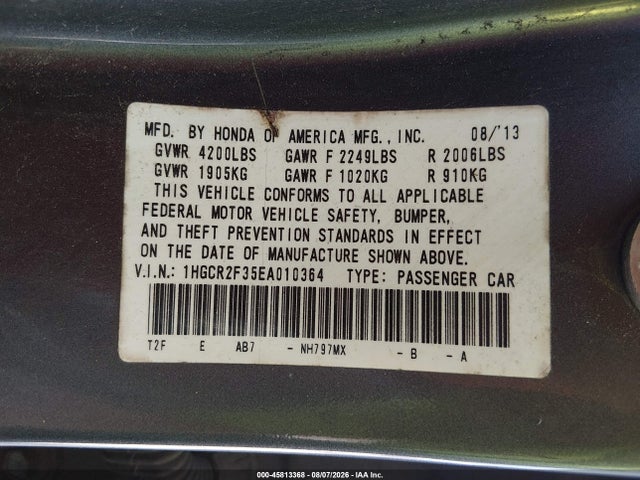 Honda ACCORD LX 2014 1HGCR2F35EA010364 Image 9