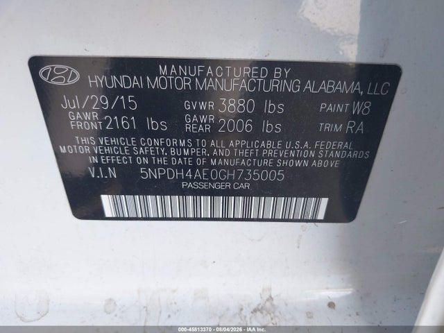 Hyundai ELANTRA SE 2016 5NPDH4AE0GH735005 Image 9