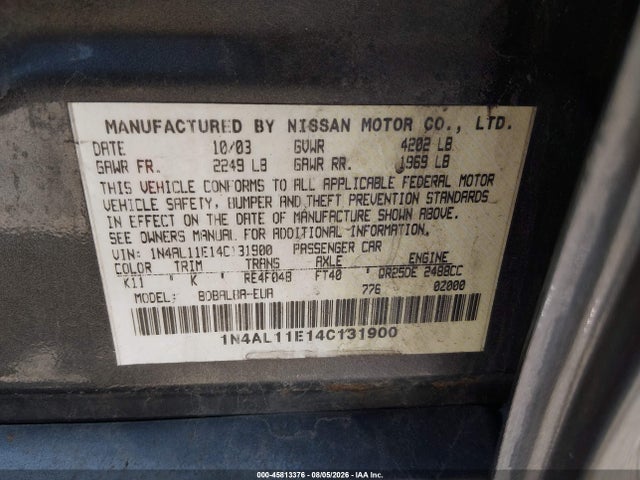 Продажа на аукционе авто 2004 Nissan Altima 2.5 S, vin: 1N4AL11E14C131900, номер лота: 45813376