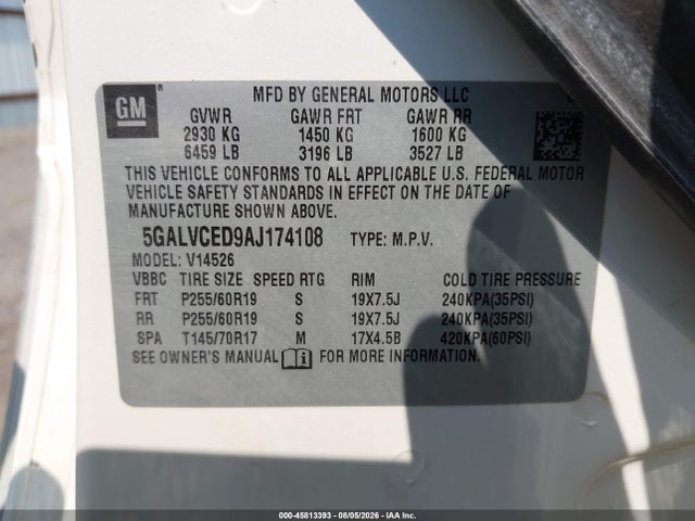 Aukcja sprzedaży 2010 Buick Enclave 2xl, vin: 5GALVCED9AJ174108, numer aukcji: 45813393