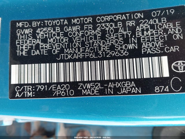 Aukcja sprzedaży 2020 Toyota Prius Prime Limited, vin: JTDKARFP6L3129636, numer aukcji: 45813401