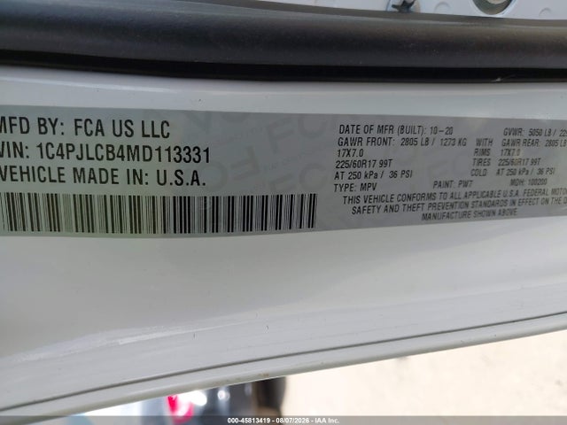 Aukcja sprzedaży 2021 Jeep Cherokee Latitude Fwd, vin: 1C4PJLCB4MD113331, numer aukcji: 45813419