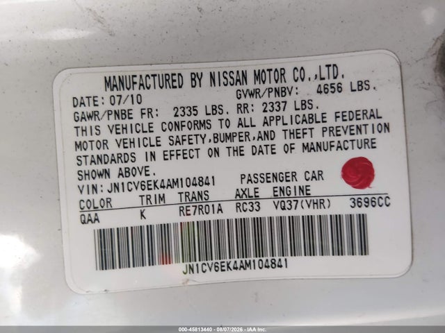Продажа на аукционе авто 2010 Infiniti G37 Journey, vin: JN1CV6EK4AM104841, номер лота: 45813440