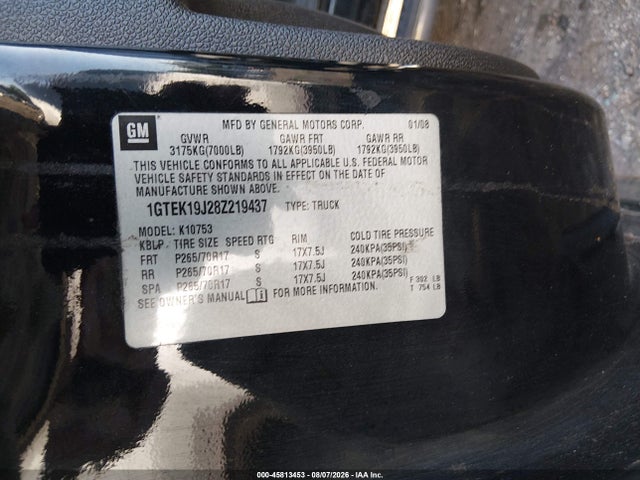 Auction sale of the 2008 Gmc Sierra 1500 Slt, vin: 1GTEK19J28Z219437, lot number: 45813453