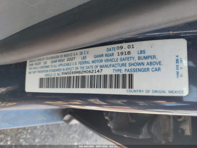 Продаж на аукціоні авто 2002 Volkswagen Jetta Gls 1.8l, vin: 3VWSE69M82M062147, номер лоту: 45813459