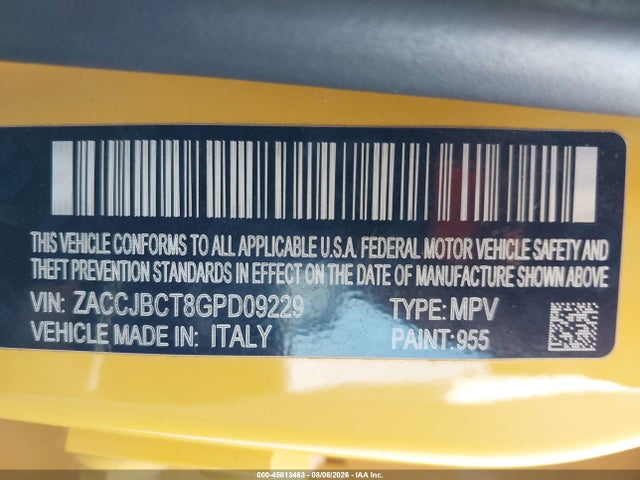 Продажа на аукционе авто 2016 Jeep Renegade Trailhawk, vin: ZACCJBCT8GPD09229, номер лота: 45813463