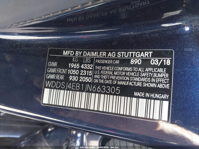 WDDSJ4EB1JN663305 Mercedes-Benz CLA 250