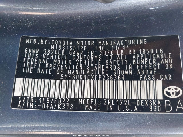 5YFBURHEXFP236364 Toyota Corolla S Plus