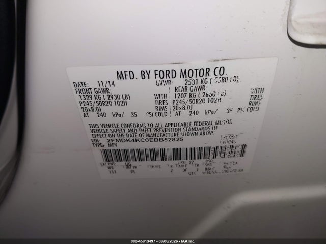 45813497 :رقم المزاد ، 2FMDK4KC0EBB52825 vin ، 2014 Ford Edge Limited مزاد بيع