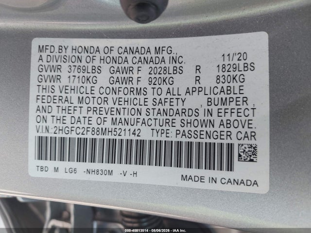 2HGFC2F88MH521142 Honda Civic Sport