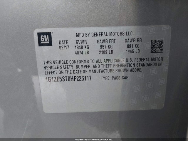 Продажа на аукционе авто 2017 Chevrolet Malibu 1lt, vin: 1G1ZE5ST0HF226117, номер лота: 45813518