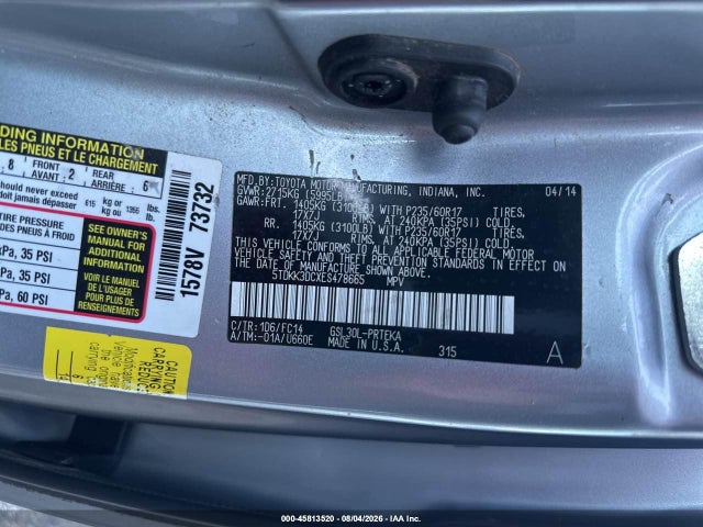 Продажа на аукционе авто 2014 Toyota Sienna Le V6 8 Passenger, vin: 5TDKK3DCXES478665, номер лота: 45813520