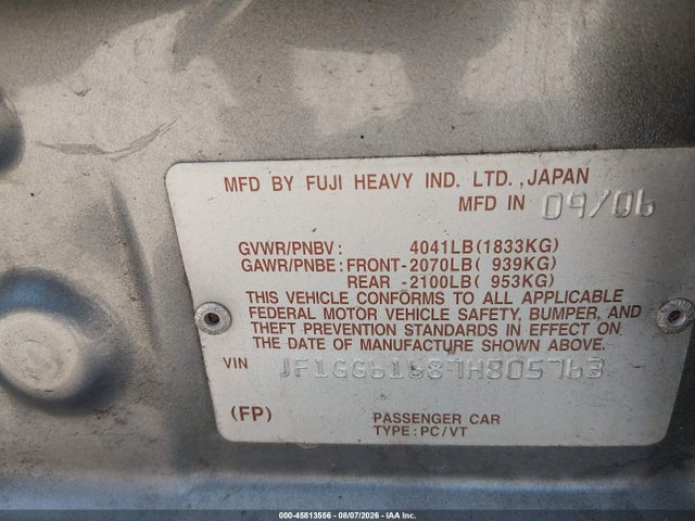 Продаж на аукціоні авто 2007 Subaru Impreza 2.5i, vin: JF1GG61687H805763, номер лоту: 45813556