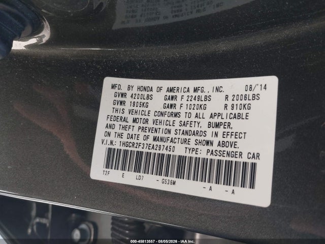 Honda ACCORD LX 2014 1HGCR2F37EA297450 Image 9